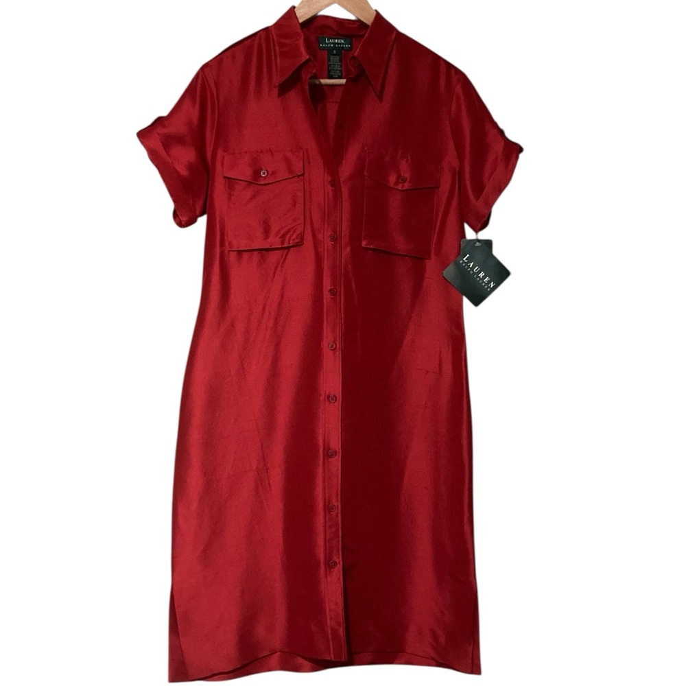 LAUREN Ralph Lauren  Red 100% Silk Shirt Dress